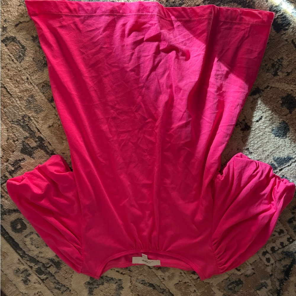 LOFT Hot Pink Short Bubble Sleeve Cotton T-Shirt - Picture 2 of 6
